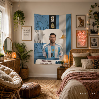 Lionel Messi Argentina World Cup 2026 Wall Tapestry | Premium Heavyweight Jute Fabric Wall Hanging