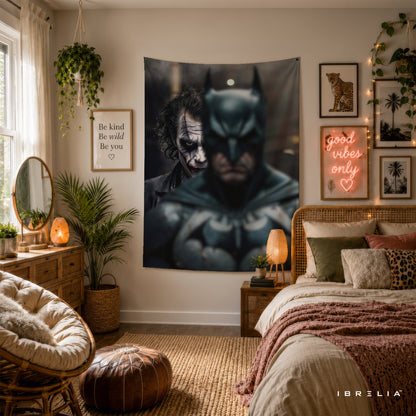 Batman & Joker Dual Portrait Wall Tapestry – Premium Superhero Movie Wall Hanging & Home Decor in Pakistan