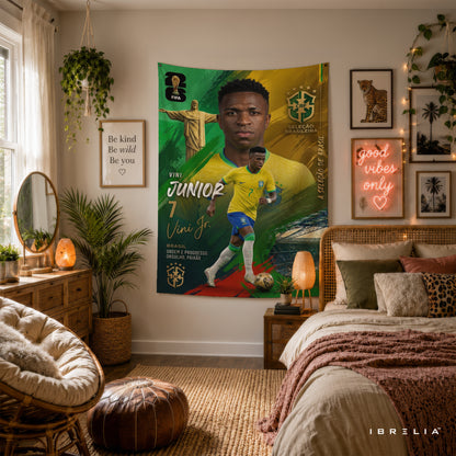 Vinícius Júnior Brazil Champion Edition Wall Tapestry | Premium Heavyweight Jute Fabric Wall Hanging