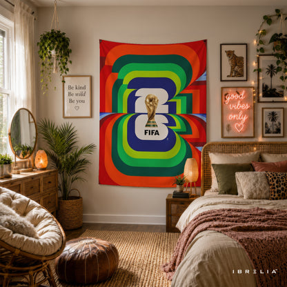 FIFA World Cup 2026 Vibrant Emblem Wall Tapestry | Premium Heavyweight Jute Fabric Wall Hanging