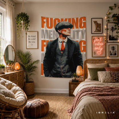 Thomas Shelby F*ing Mentality Peaky Blinders Wall Tapestry | Premium Heavyweight Jute Fabric Wall Hanging**