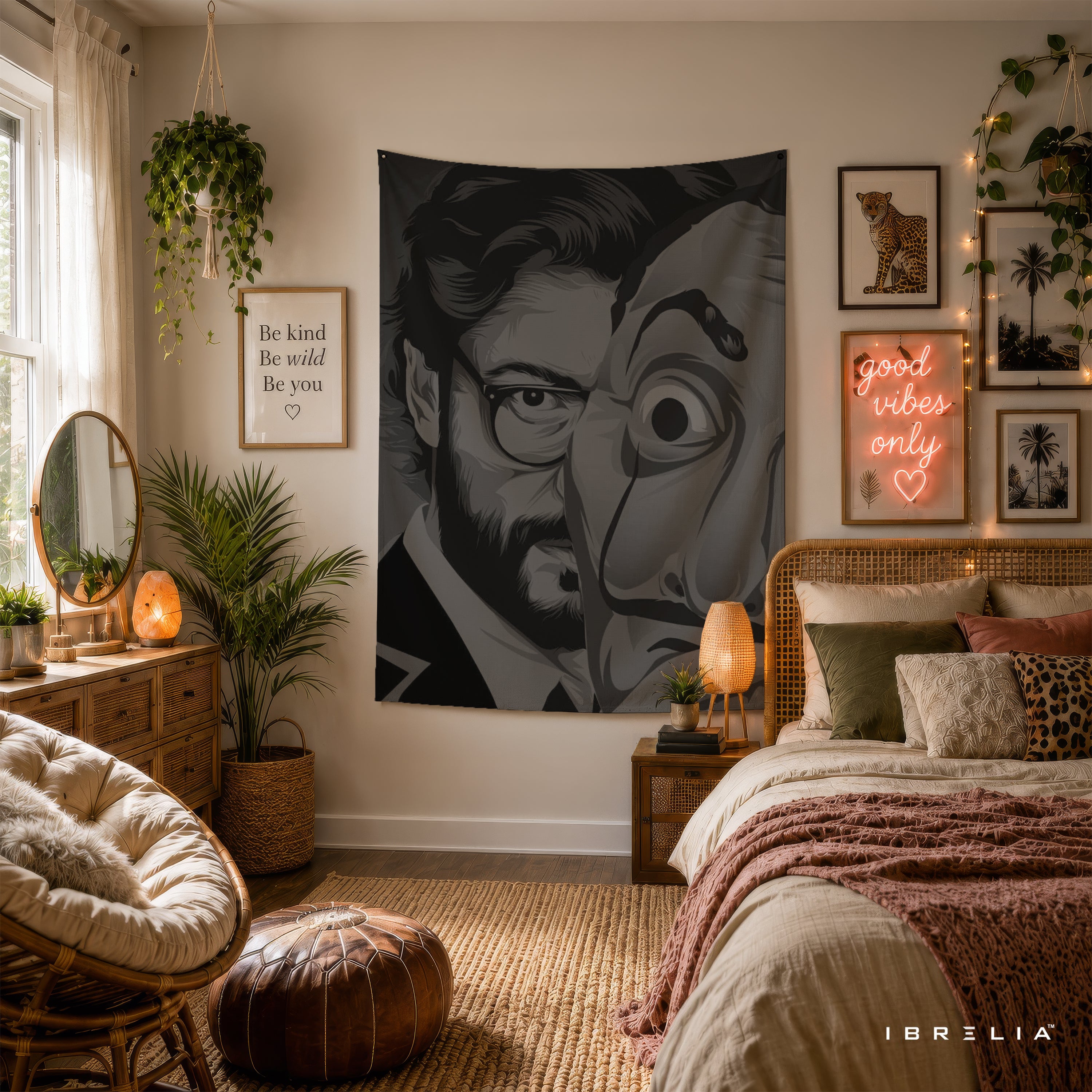 The Professor & Salvador Dalí Mask Wall Tapestry | Premium Heavyweight Jute Fabric Wall Hanging