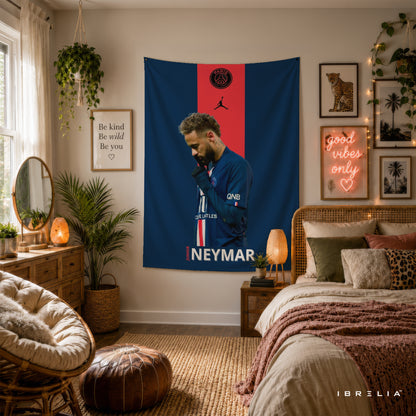 Neymar PSG Minimalist Wall Tapestry | Premium Heavyweight Jute Fabric Wall Hanging