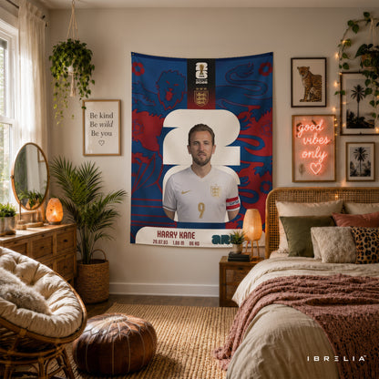 Harry Kane England World Cup 2026 Wall Tapestry | Premium Heavyweight Jute Fabric Wall Hanging
