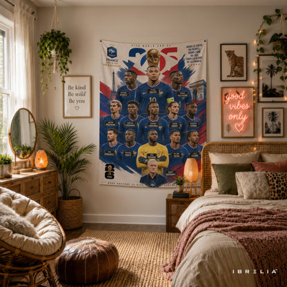 France National Football Team Champions Wall Tapestry | Premium Heavyweight Jute Fabric Wall Hanging