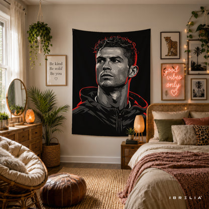 Cristiano Ronaldo Street Art Wall Tapestry | Premium Heavyweight Jute Fabric Wall Hanging