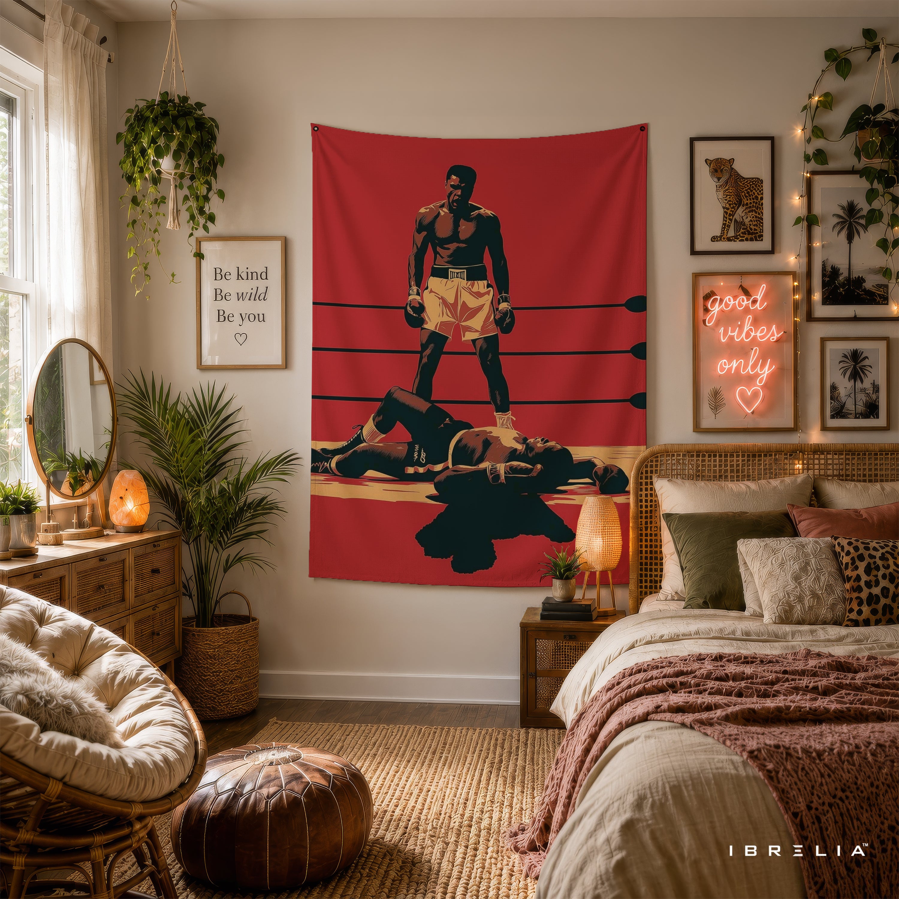 Muhammad Ali Iconic Knockout Wall Tapestry | Premium Heavyweight Jute Fabric Wall Hanging