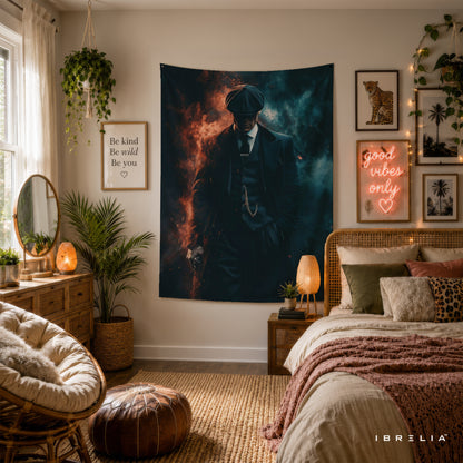 Thomas Shelby Fire & Smoke Wall Tapestry | Premium Heavyweight Jute Fabric Wall Hanging