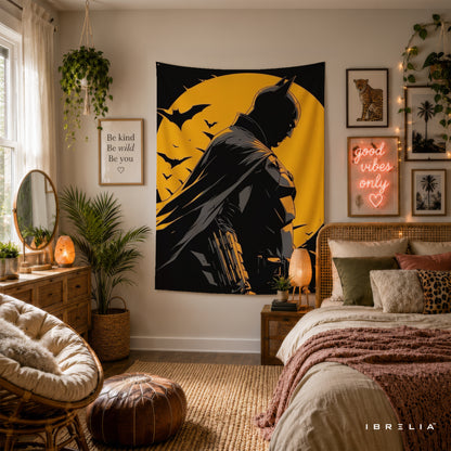 Batman Dark Moon Silhouette Wall Tapestry – Premium Superhero Wall Hanging & Home Decor in Pakistan