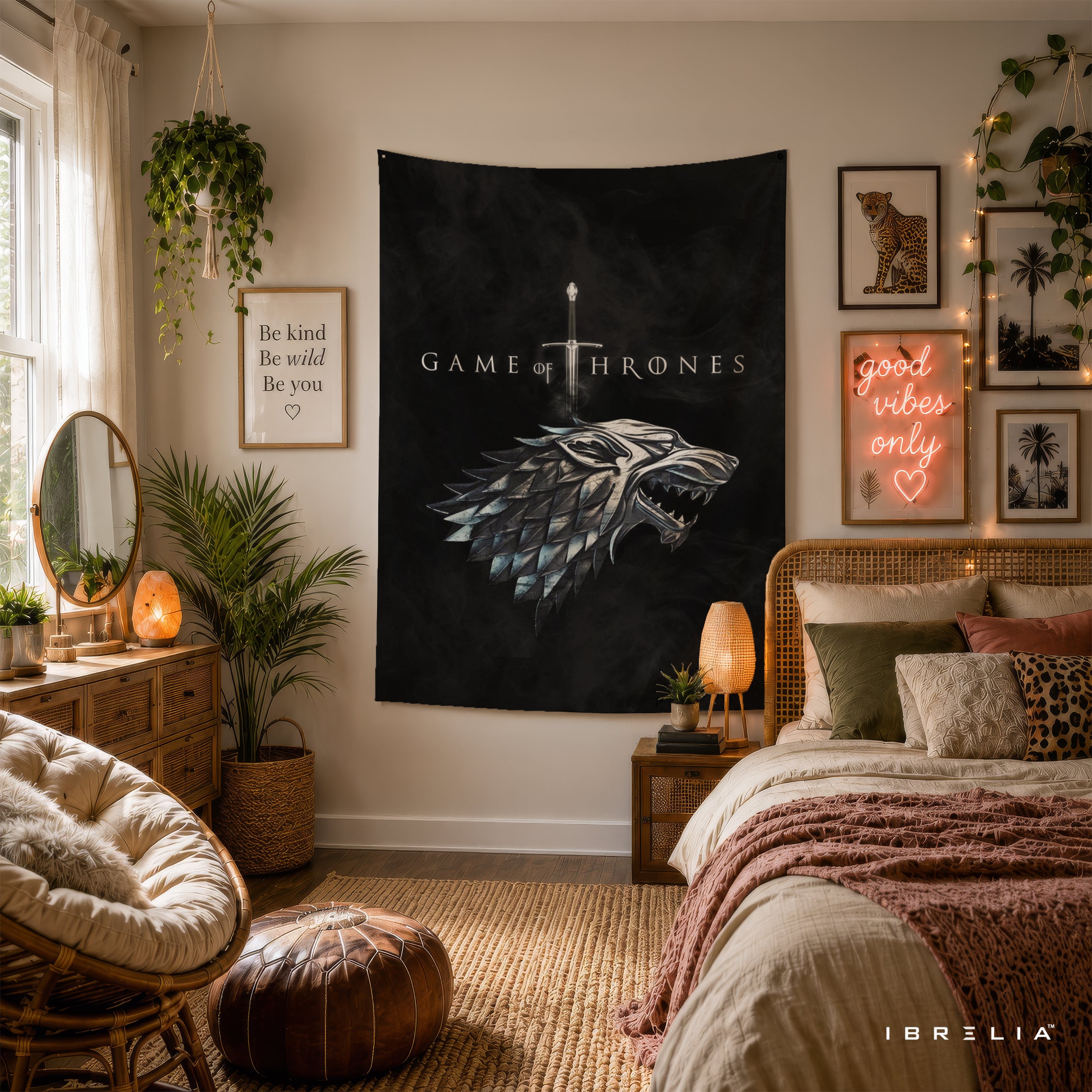 House Stark Sigil Game of Thrones Wall Tapestry | Premium Heavyweight Jute Fabric Wall Hanging