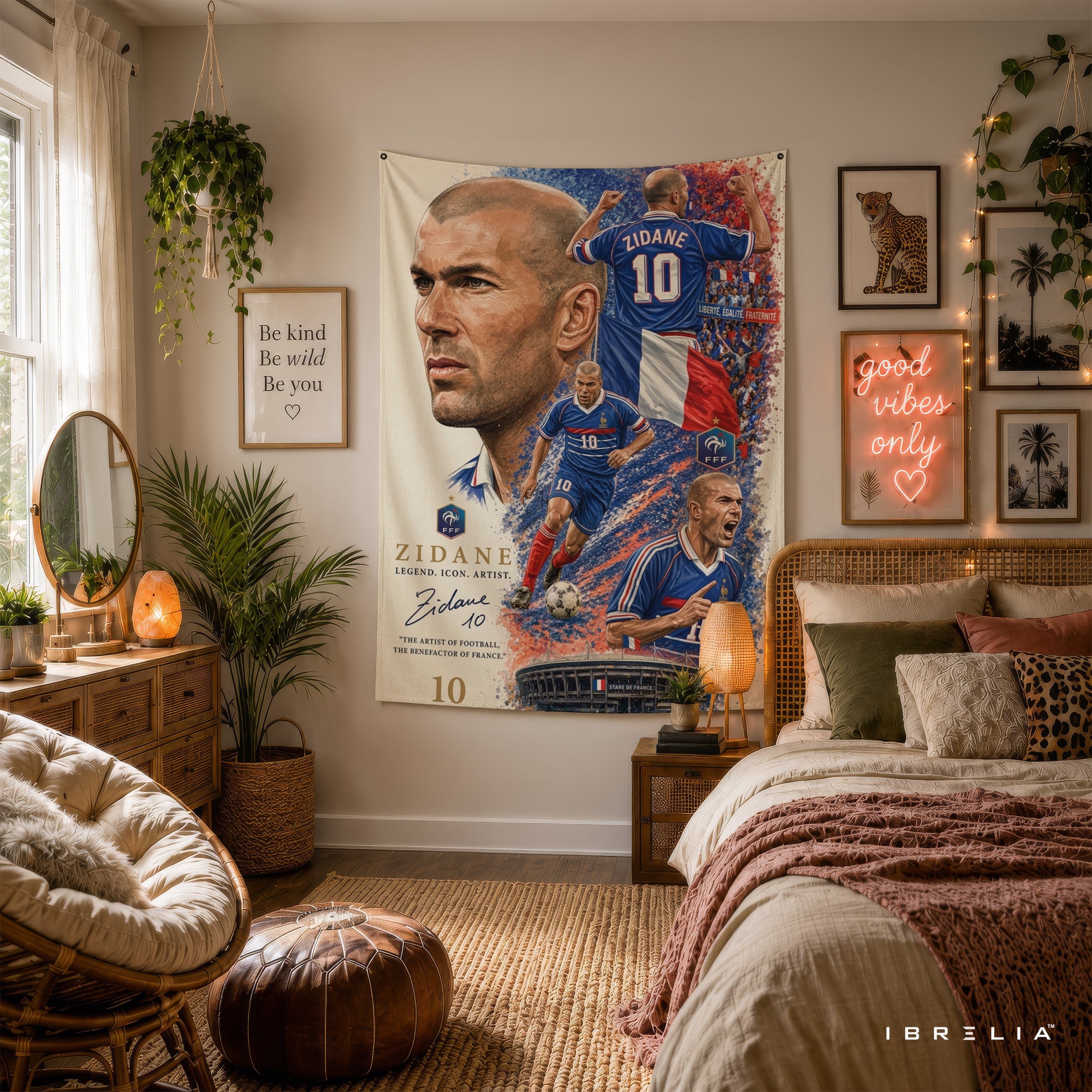 Zinedine Zidane France Legend Wall Tapestry | Premium Heavyweight Jute Fabric Wall Hanging