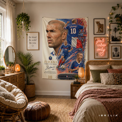 Zinedine Zidane France Legend Wall Tapestry | Premium Heavyweight Jute Fabric Wall Hanging
