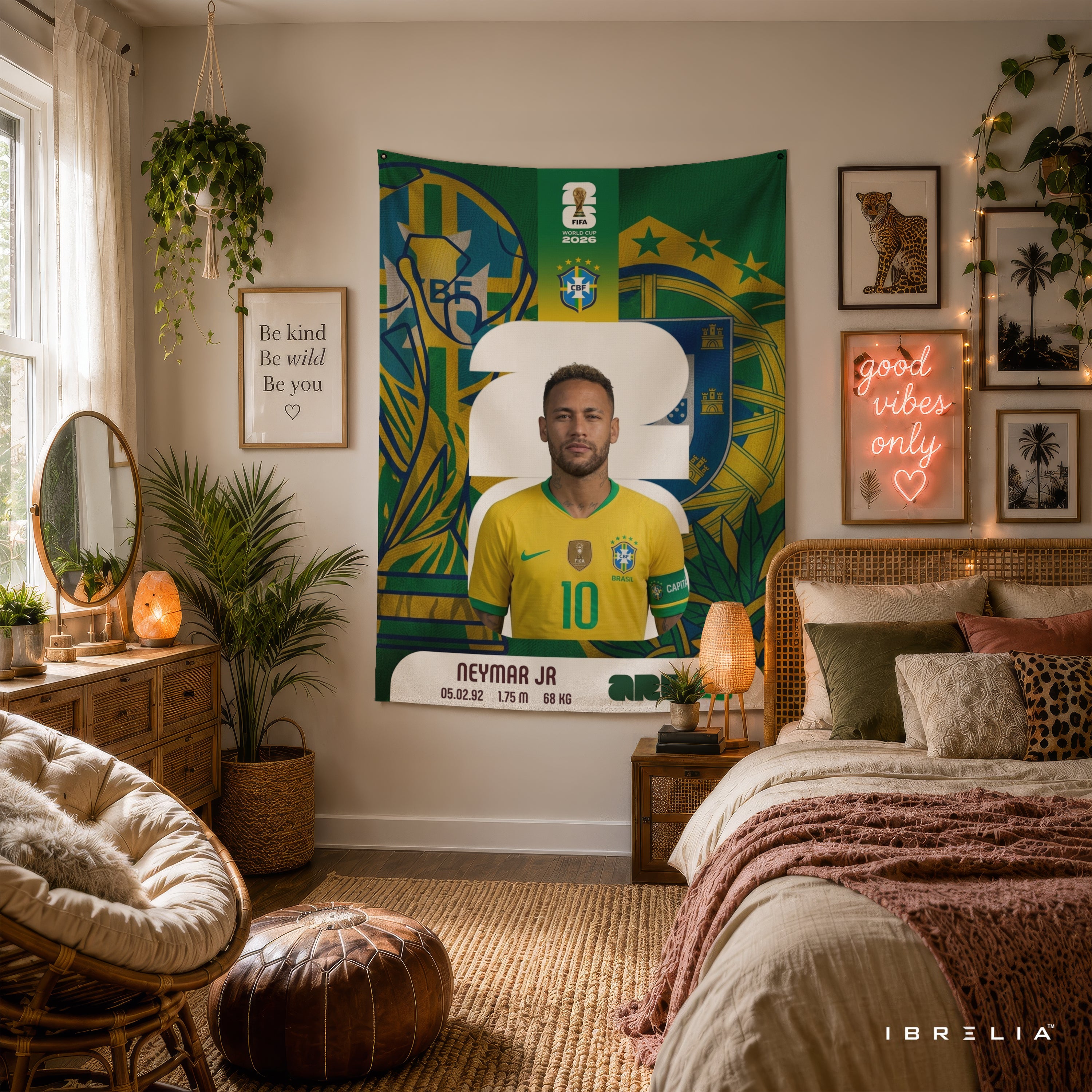 Neymar Jr Brazil Number 10 Wall Tapestry | Premium Heavyweight Jute Fabric Wall Hanging