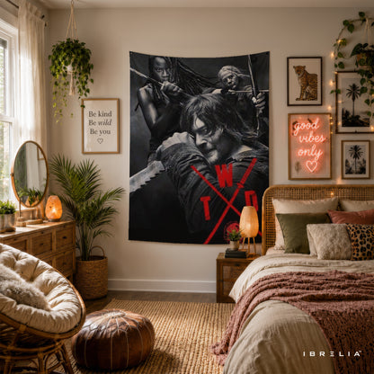 The Walking Dead Heroes Wall Tapestry | Premium Heavyweight Jute Fabric Wall Hanging