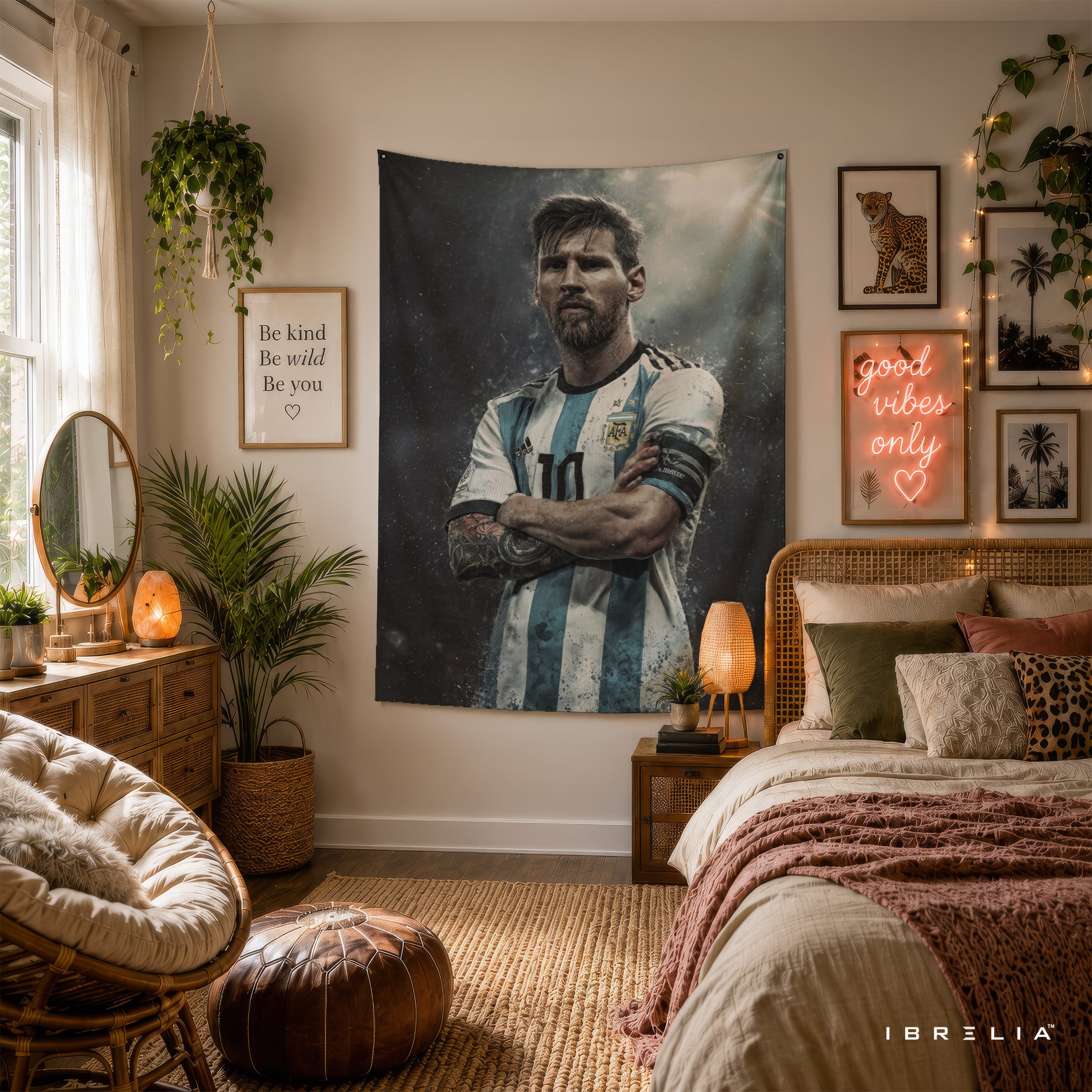 Lionel Messi Argentina Captain Wall Tapestry | Premium Heavyweight Jute Fabric Wall Hanging