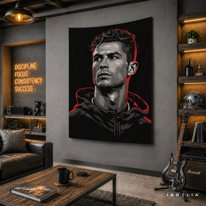 Cristiano Ronaldo Street Art Wall Tapestry | Premium Heavyweight Jute Fabric Wall Hanging