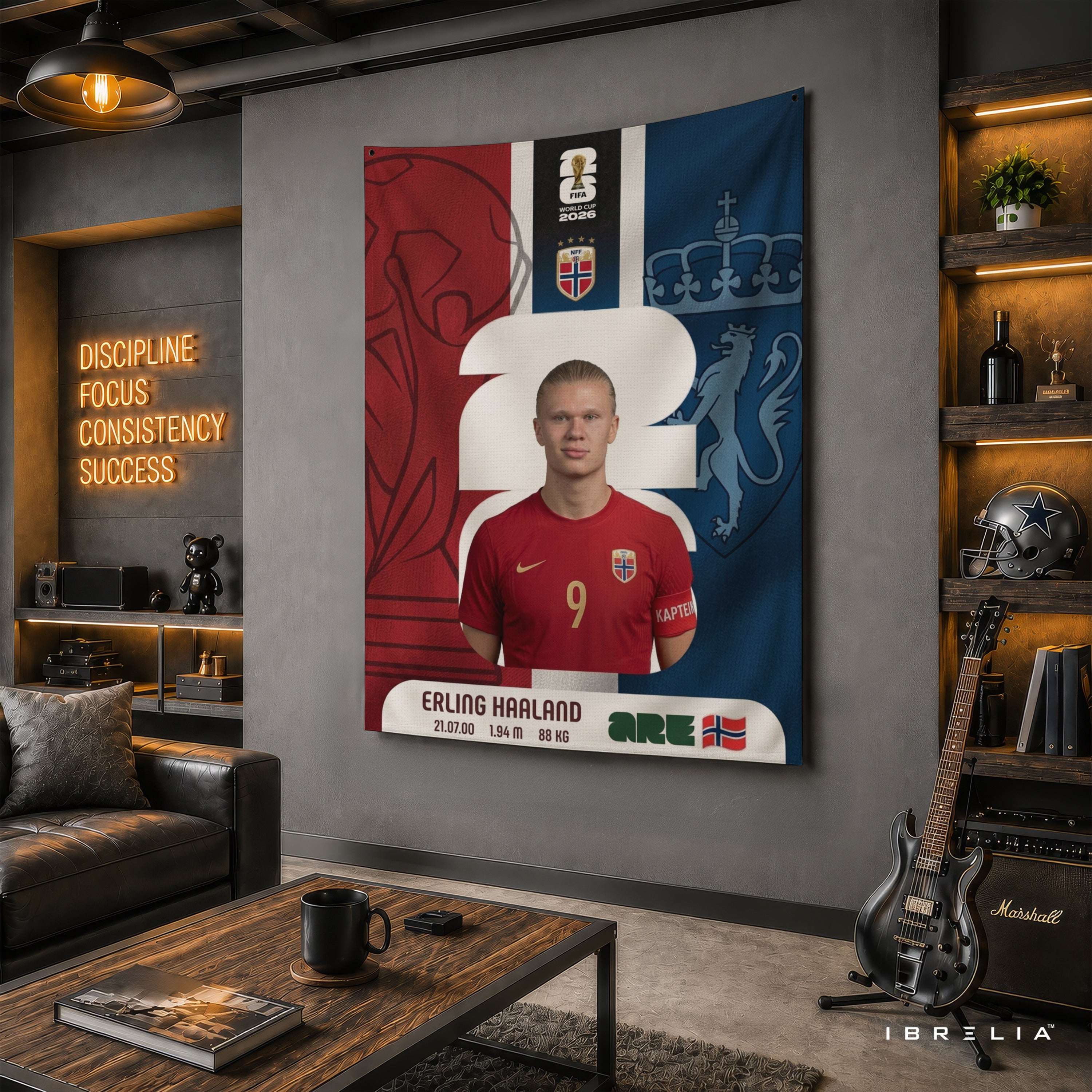 Erling Haaland Norway World Cup 2026 Wall Tapestry | Premium Heavyweight Jute Fabric Wall Hanging