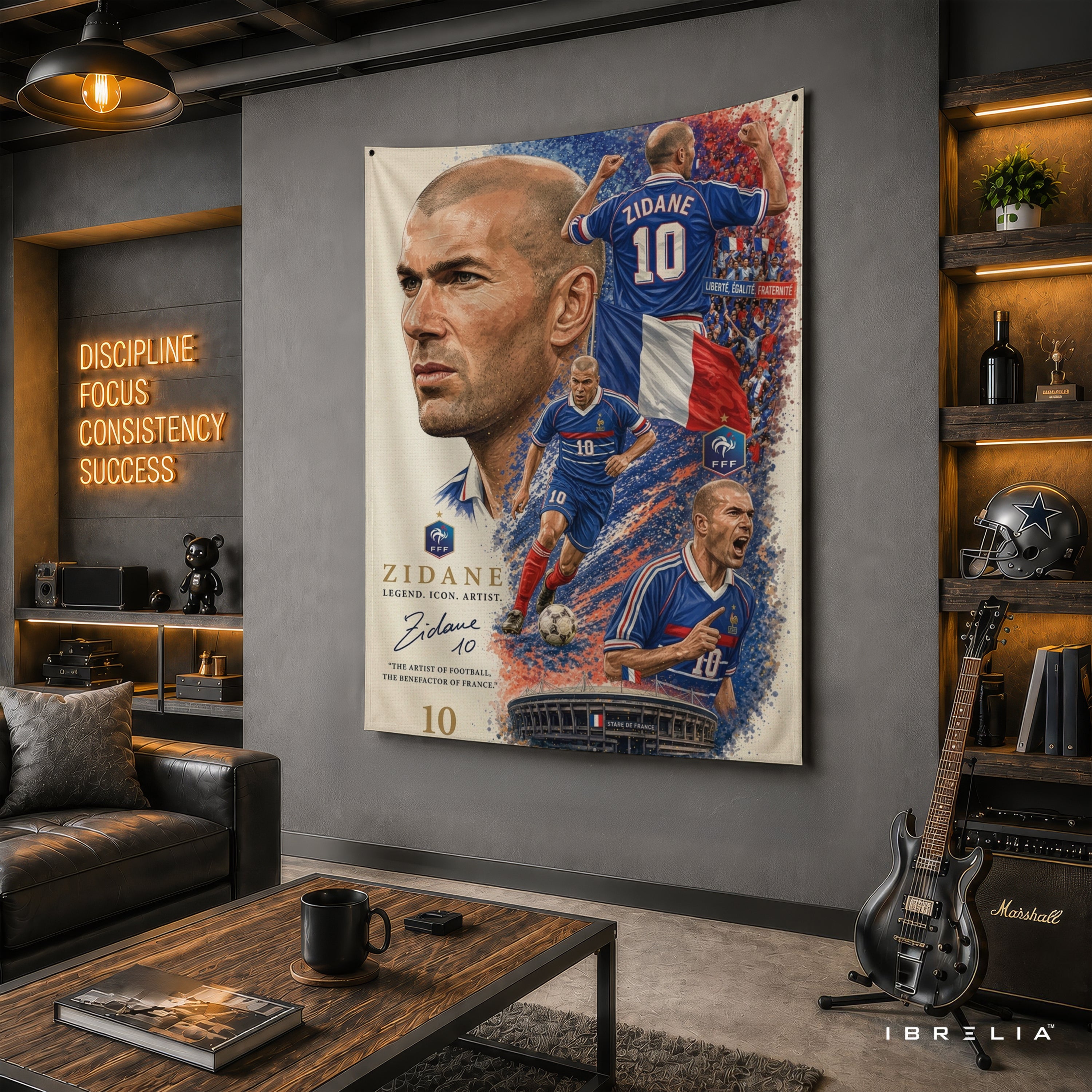 Zinedine Zidane France Legend Wall Tapestry | Premium Heavyweight Jute Fabric Wall Hanging