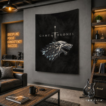 House Stark Sigil Game of Thrones Wall Tapestry | Premium Heavyweight Jute Fabric Wall Hanging