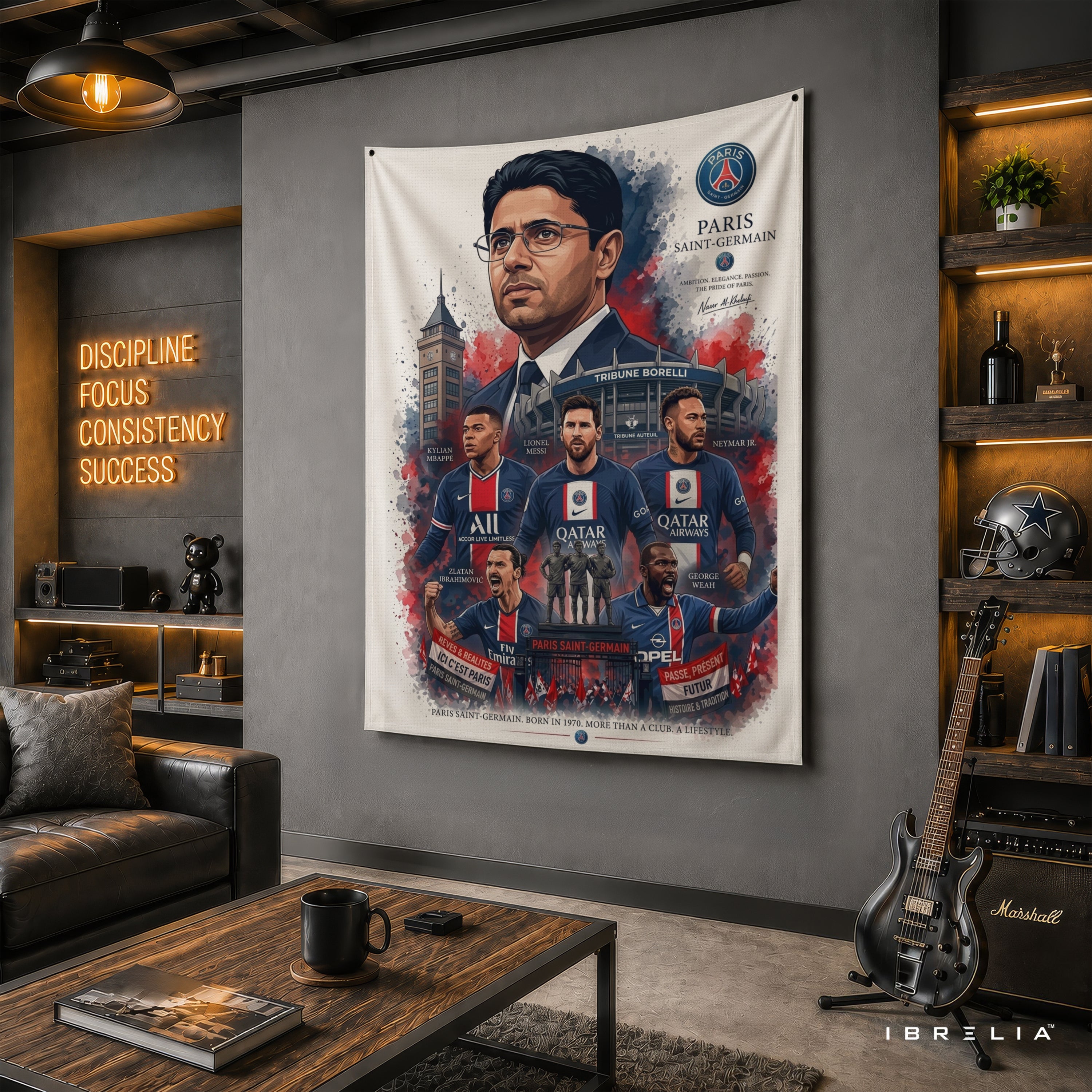 Nasser Al-Khelaifi Paris Saint-Germain Legend Wall Tapestry | Premium Heavyweight Jute Fabric Wall Hanging