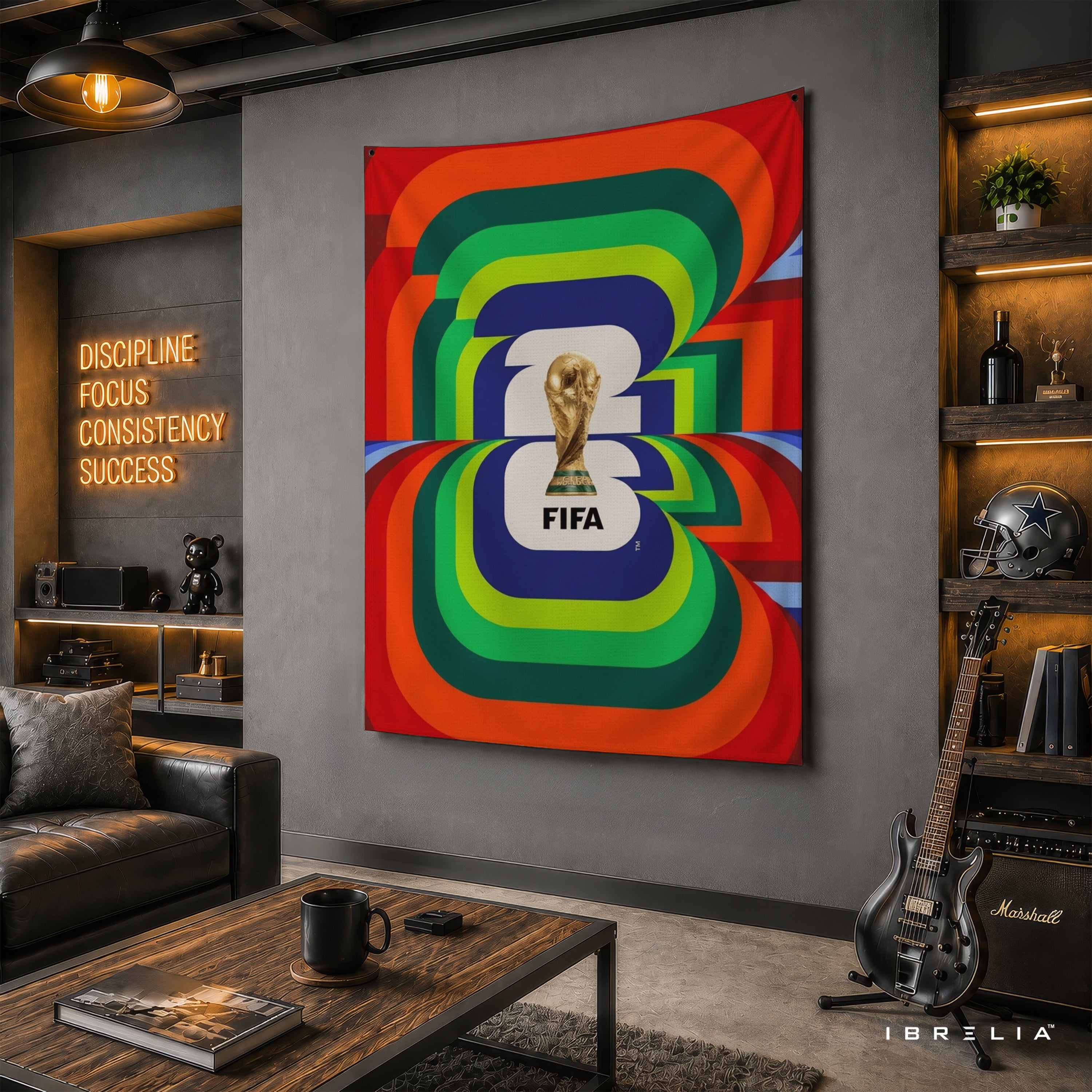 FIFA World Cup 2026 Vibrant Emblem Wall Tapestry | Premium Heavyweight Jute Fabric Wall Hanging