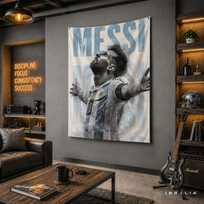 Lionel Messi Argentina Wall Tapestry | Premium Heavyweight Jute Fabric Wall Hanging
