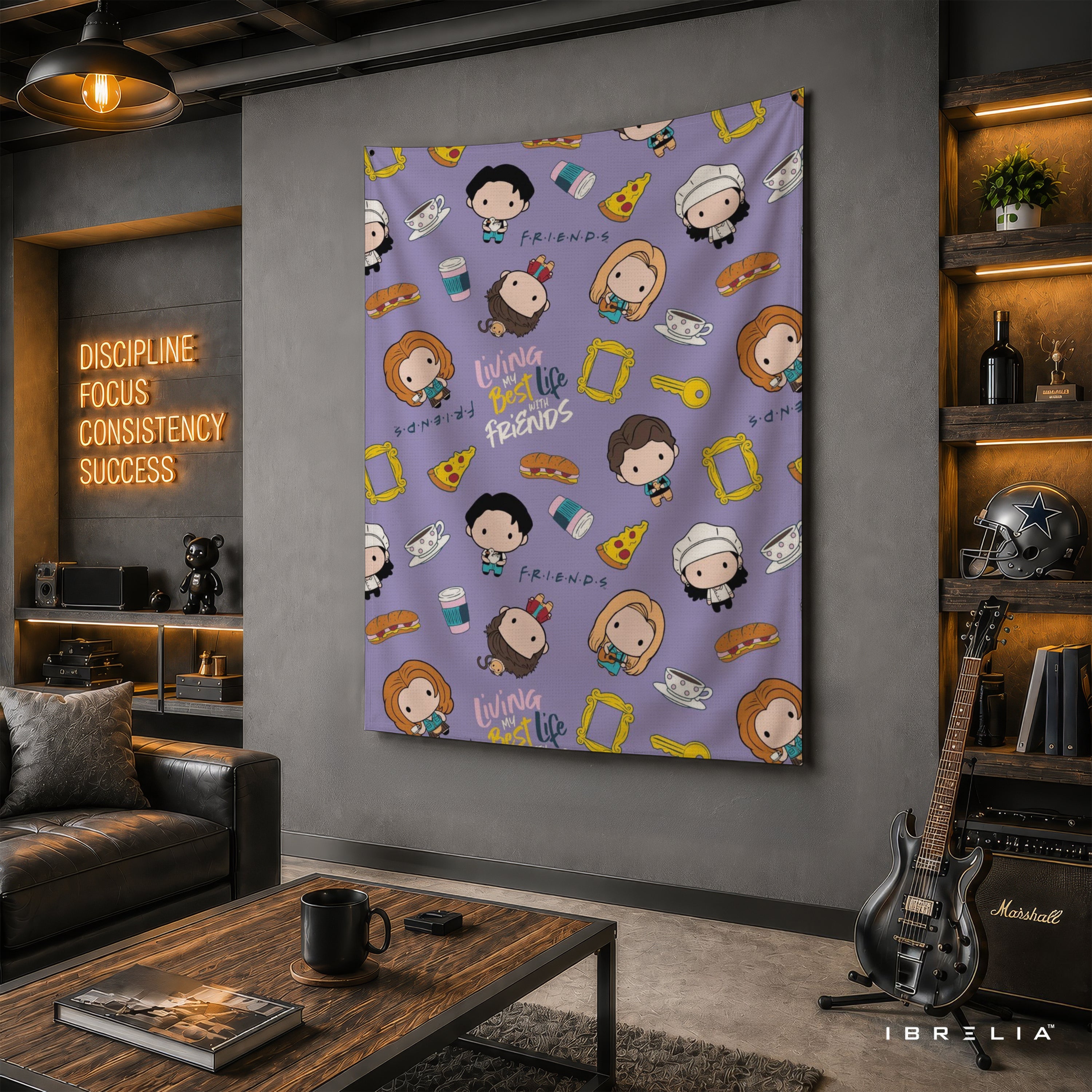 Friends Cute Cartoon Characters Wall Tapestry – Kawaii Sitcom Pattern Wall Hanging