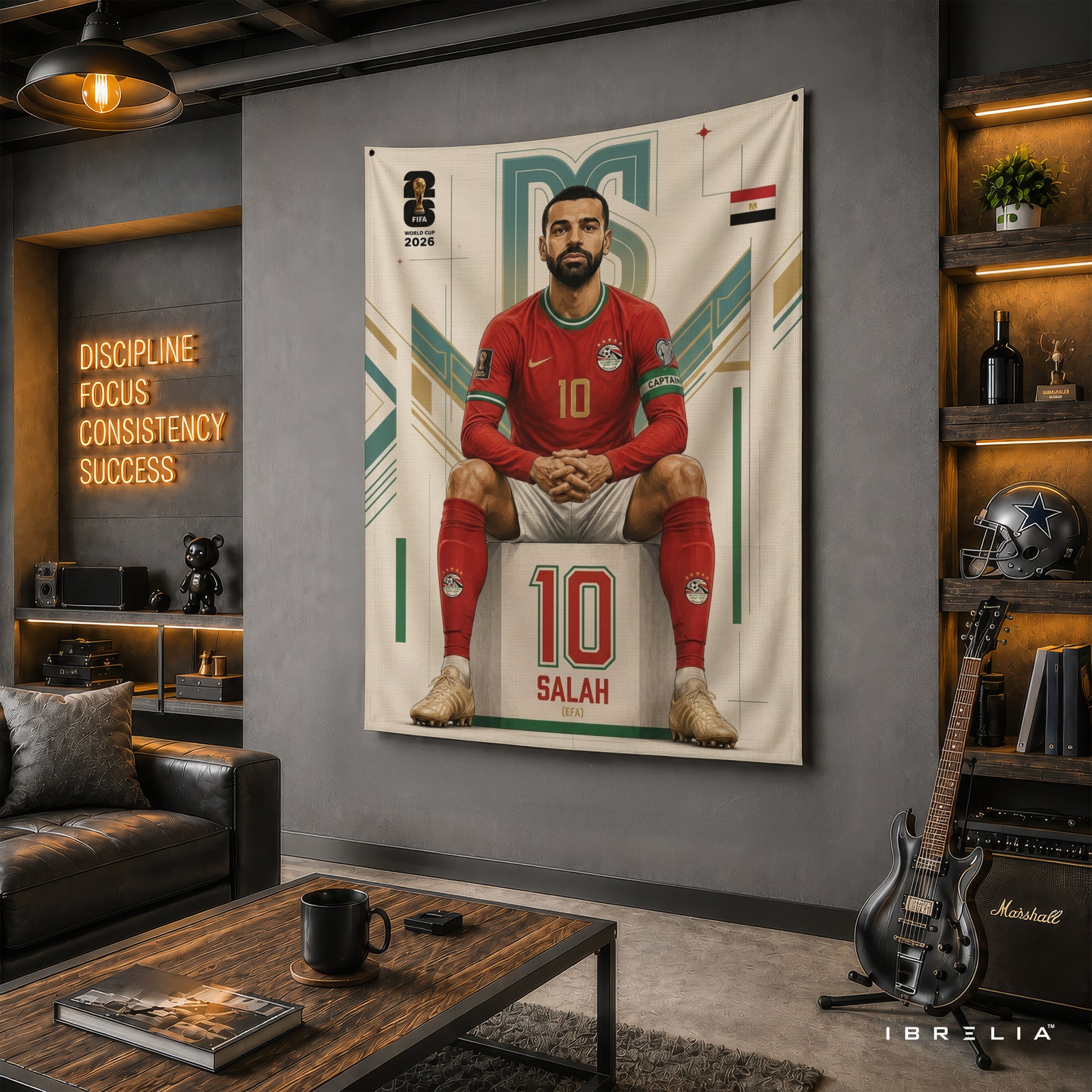 Mohamed Salah Egypt 2026 Wall Tapestry | Premium Heavyweight Jute Fabric Wall Hanging