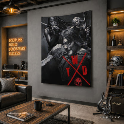 The Walking Dead Heroes Wall Tapestry | Premium Heavyweight Jute Fabric Wall Hanging