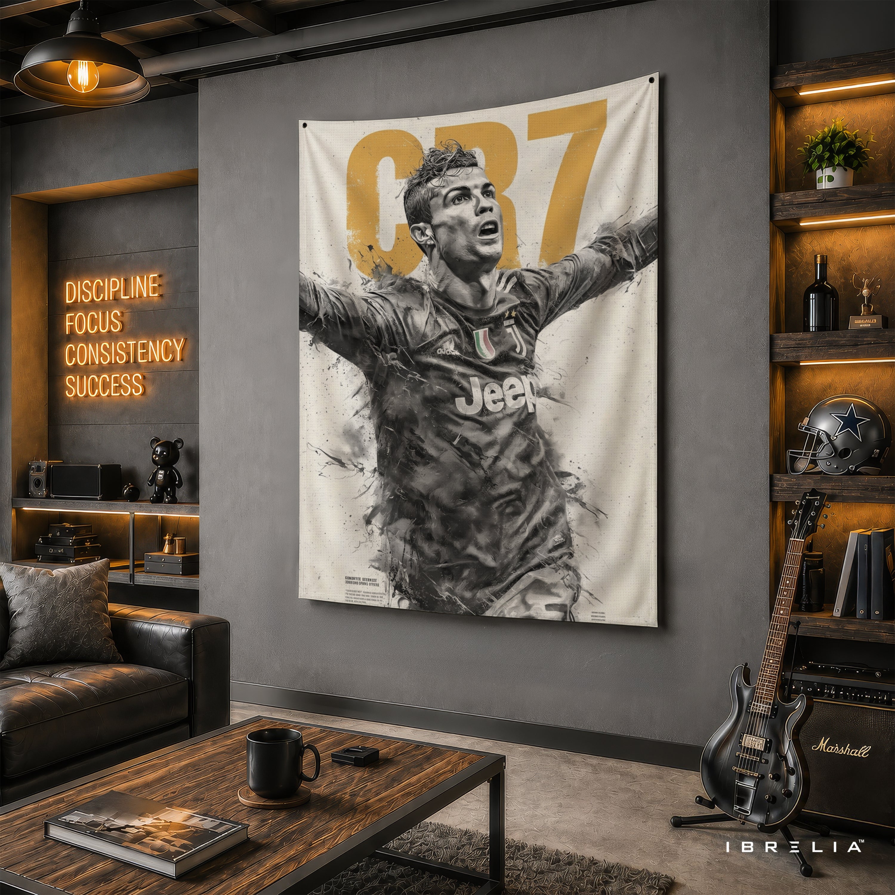 Cristiano Ronaldo CR7 Juventus Wall Tapestry | Premium Heavyweight Jute Fabric Wall Hanging