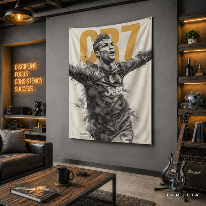 Cristiano Ronaldo CR7 Juventus Wall Tapestry | Premium Heavyweight Jute Fabric Wall Hanging