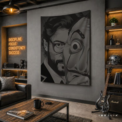 The Professor & Salvador Dalí Mask Wall Tapestry | Premium Heavyweight Jute Fabric Wall Hanging