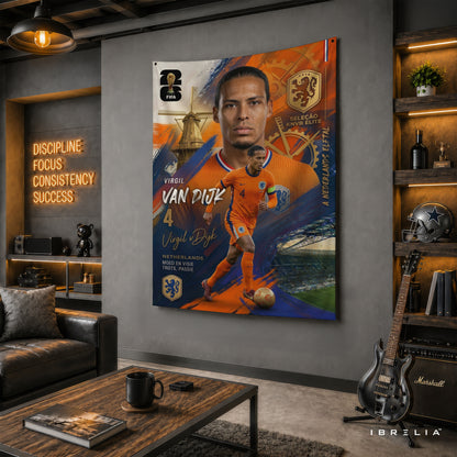 Virgil van Dijk Netherlands Champion Edition Wall Tapestry | Premium Heavyweight Jute Fabric Wall Hanging