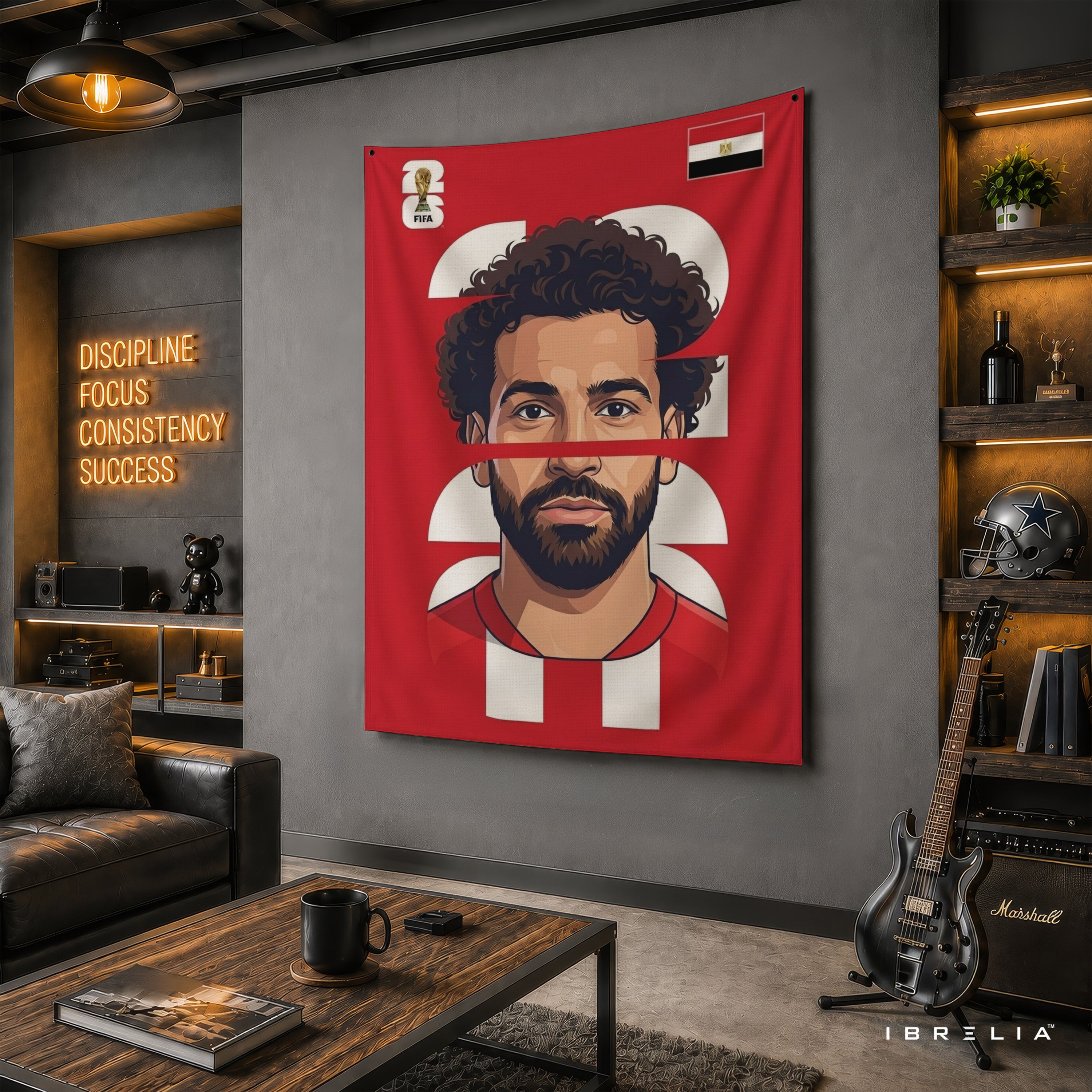 Mohamed Salah Egypt Minimal Portrait Wall Tapestry | Premium Heavyweight Jute Fabric Wall Hanging