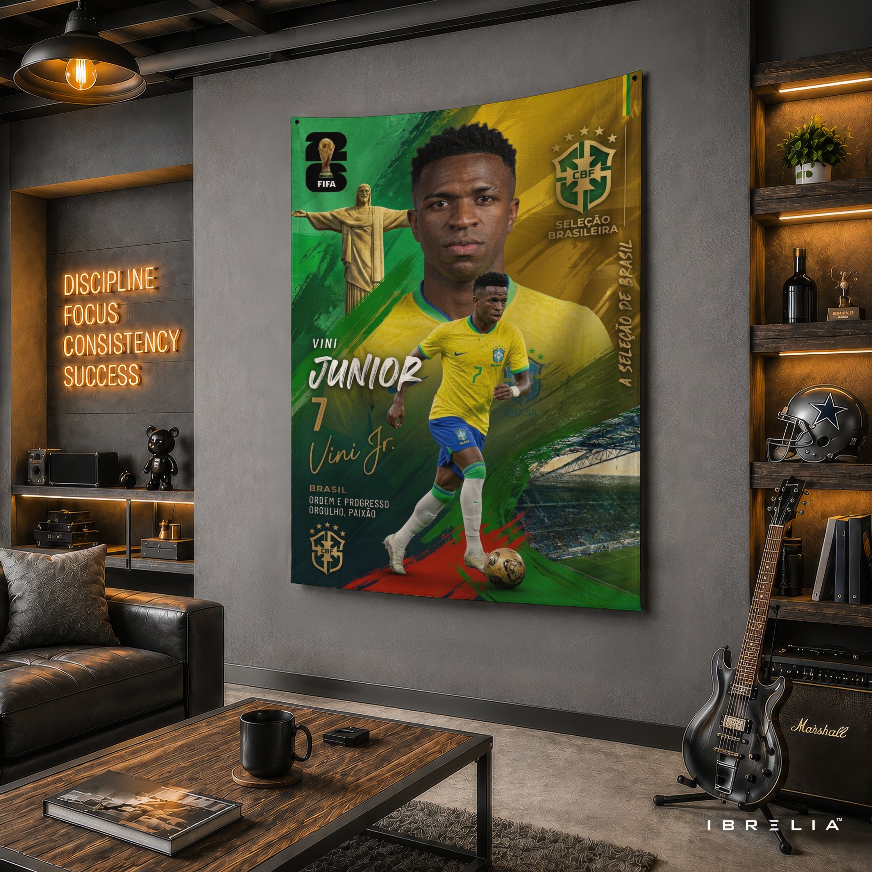 Vinícius Júnior Brazil Champion Edition Wall Tapestry | Premium Heavyweight Jute Fabric Wall Hanging