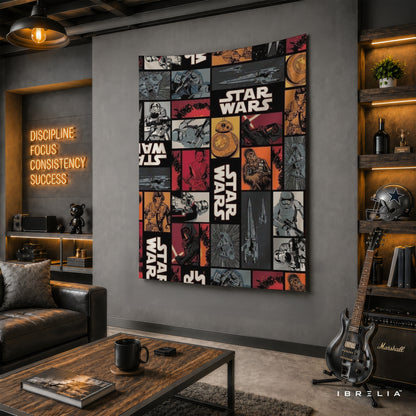 Star Wars Comic Collage Wall Tapestry – Vintage Sci-Fi Character Wall Hanging