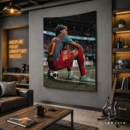 Lamine Yamal Barcelona Stadium Wall Tapestry | Premium Heavyweight Jute Fabric Wall Hanging