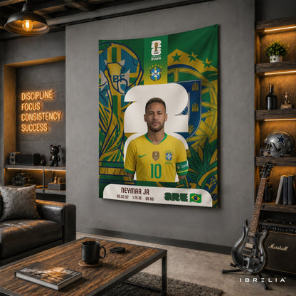 Neymar Jr Brazil Number 10 Wall Tapestry | Premium Heavyweight Jute Fabric Wall Hanging