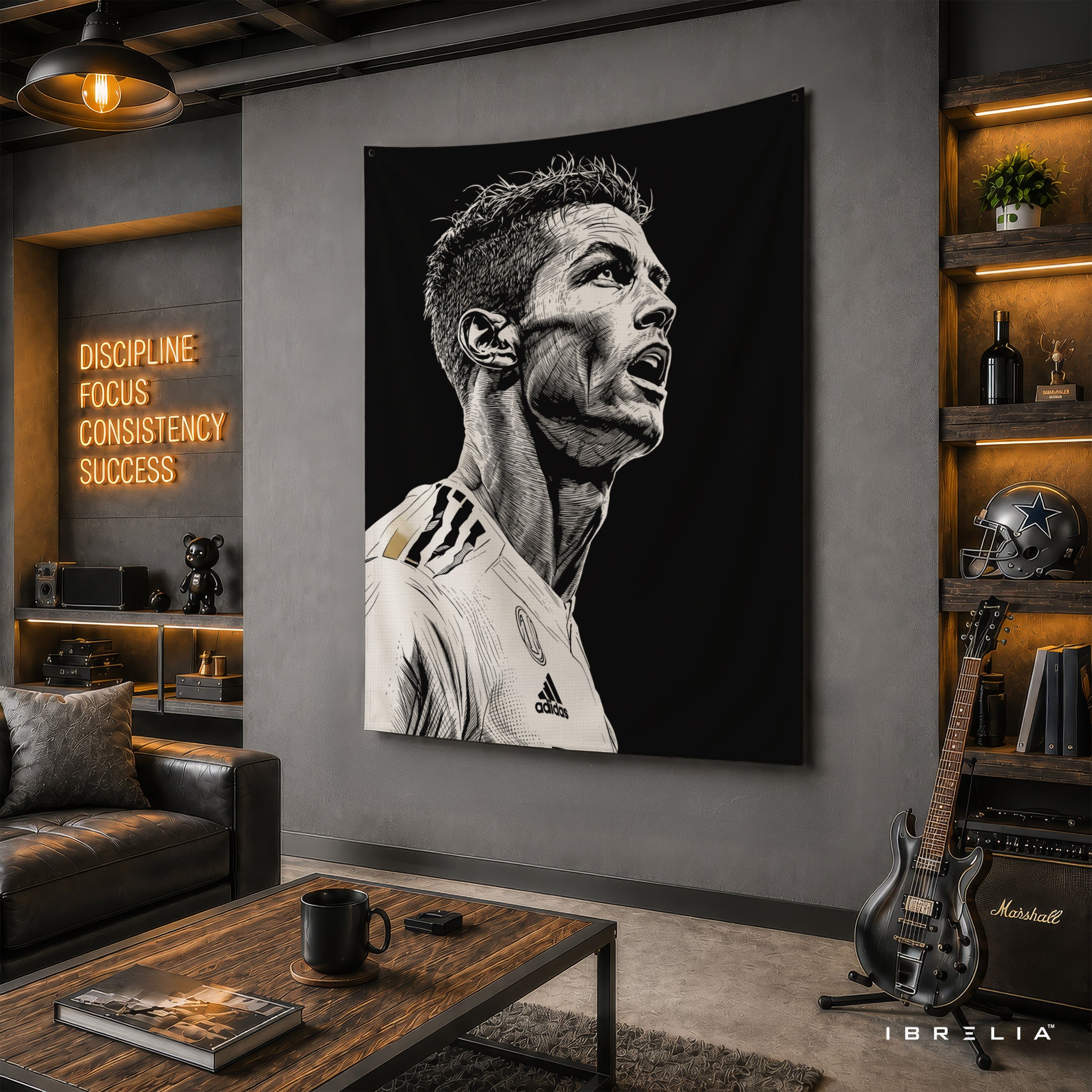 Cristiano Ronaldo Monochrome Wall Tapestry | Premium Heavyweight Jute Fabric Wall Hanging