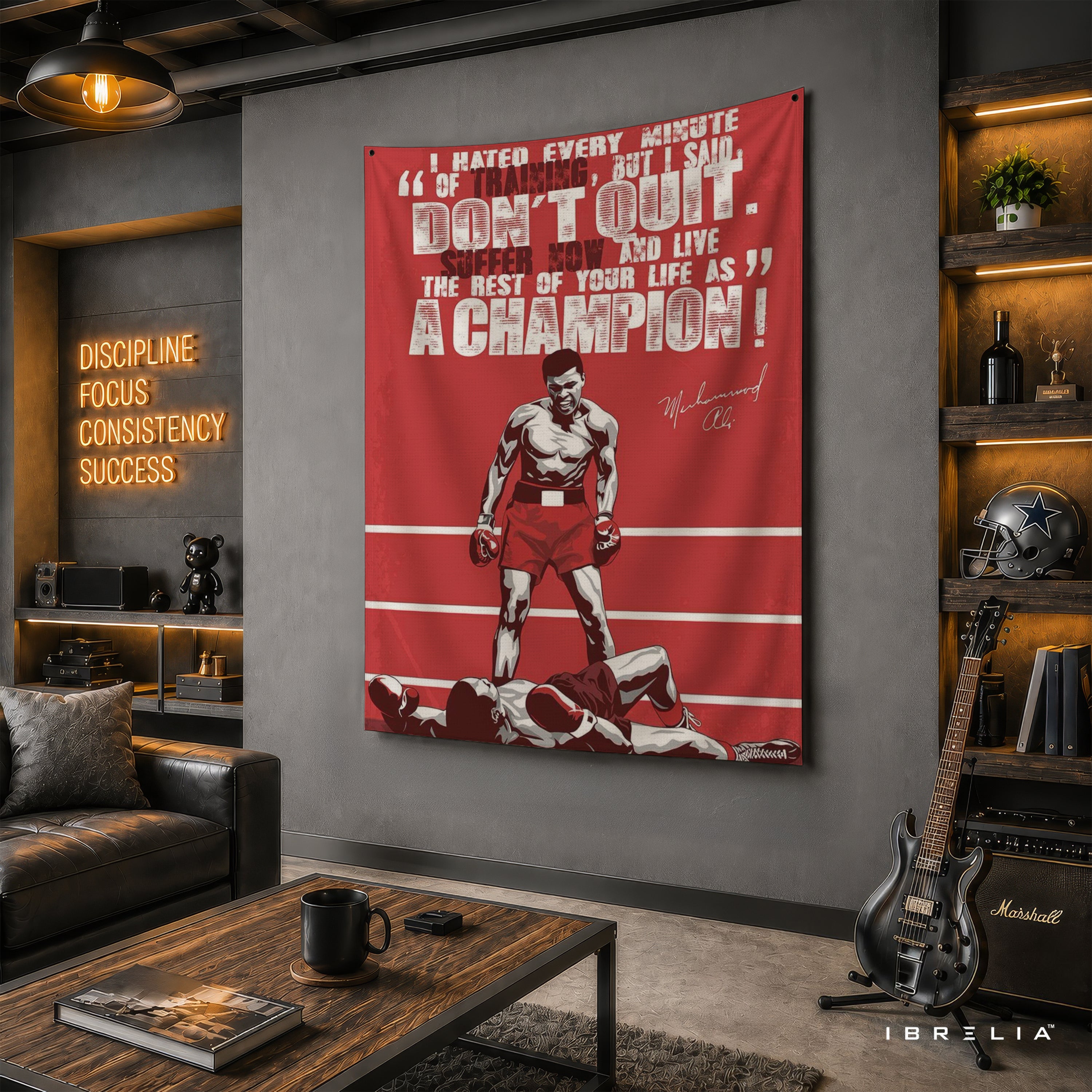 Muhammad Ali Champion Mindset Wall Tapestry | Premium Heavyweight Jute Fabric Wall Hanging