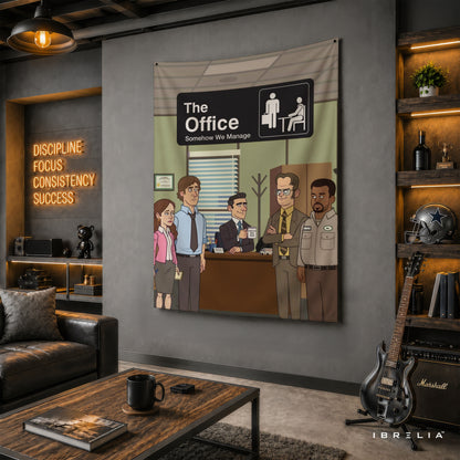 The Office Somehow We Manage Wall Tapestry | Premium Heavyweight Jute Fabric Wall Hanging