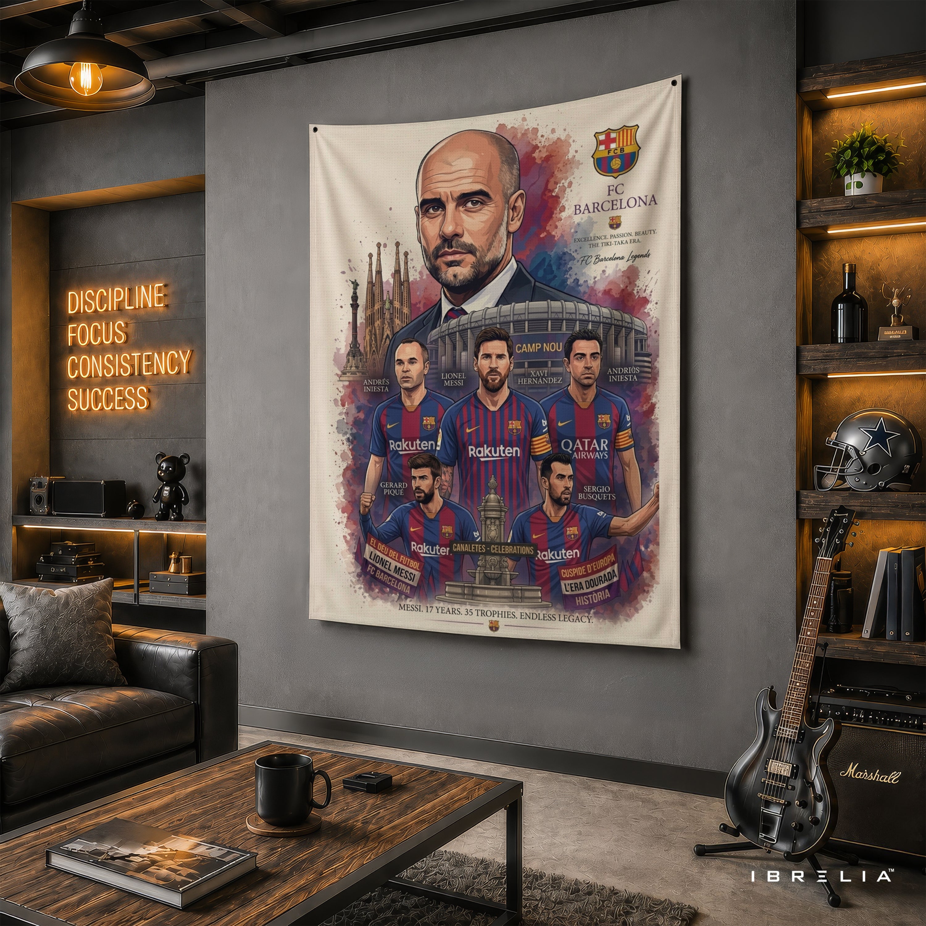 Pep Guardiola FC Barcelona Legend Wall Tapestry | Premium Heavyweight Jute Fabric Wall Hanging