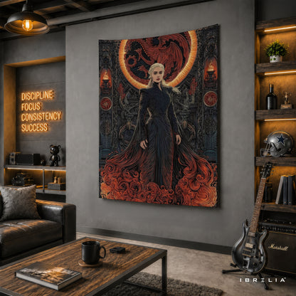 Daenerys Targaryen Game of Thrones Wall Tapestry | Premium Heavyweight Jute Fabric Wall Hanging