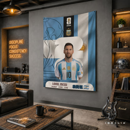 Lionel Messi Argentina World Cup 2026 Wall Tapestry | Premium Heavyweight Jute Fabric Wall Hanging