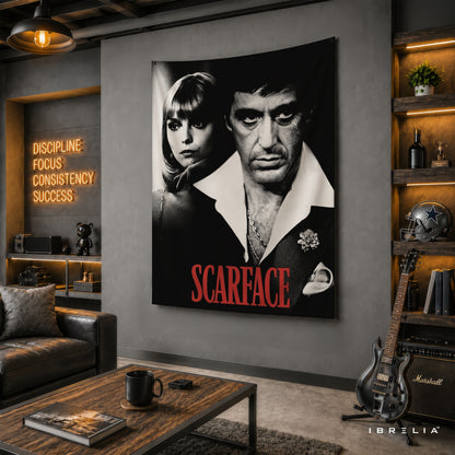 Scarface Tony Montana & Elvira Wall Tapestry – Premium Movie Wall Hanging & Home Decor in Pakistan