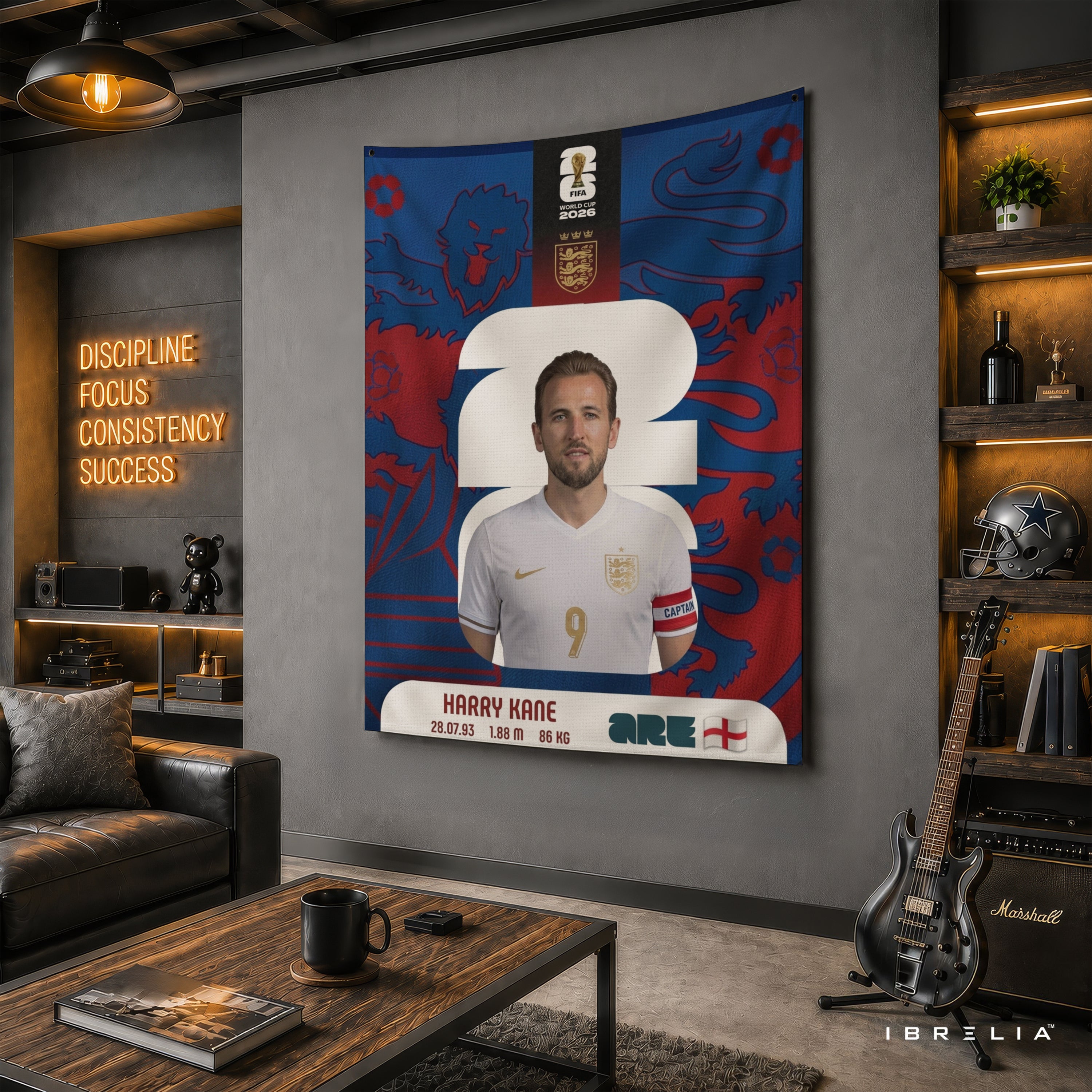 Harry Kane England World Cup 2026 Wall Tapestry | Premium Heavyweight Jute Fabric Wall Hanging