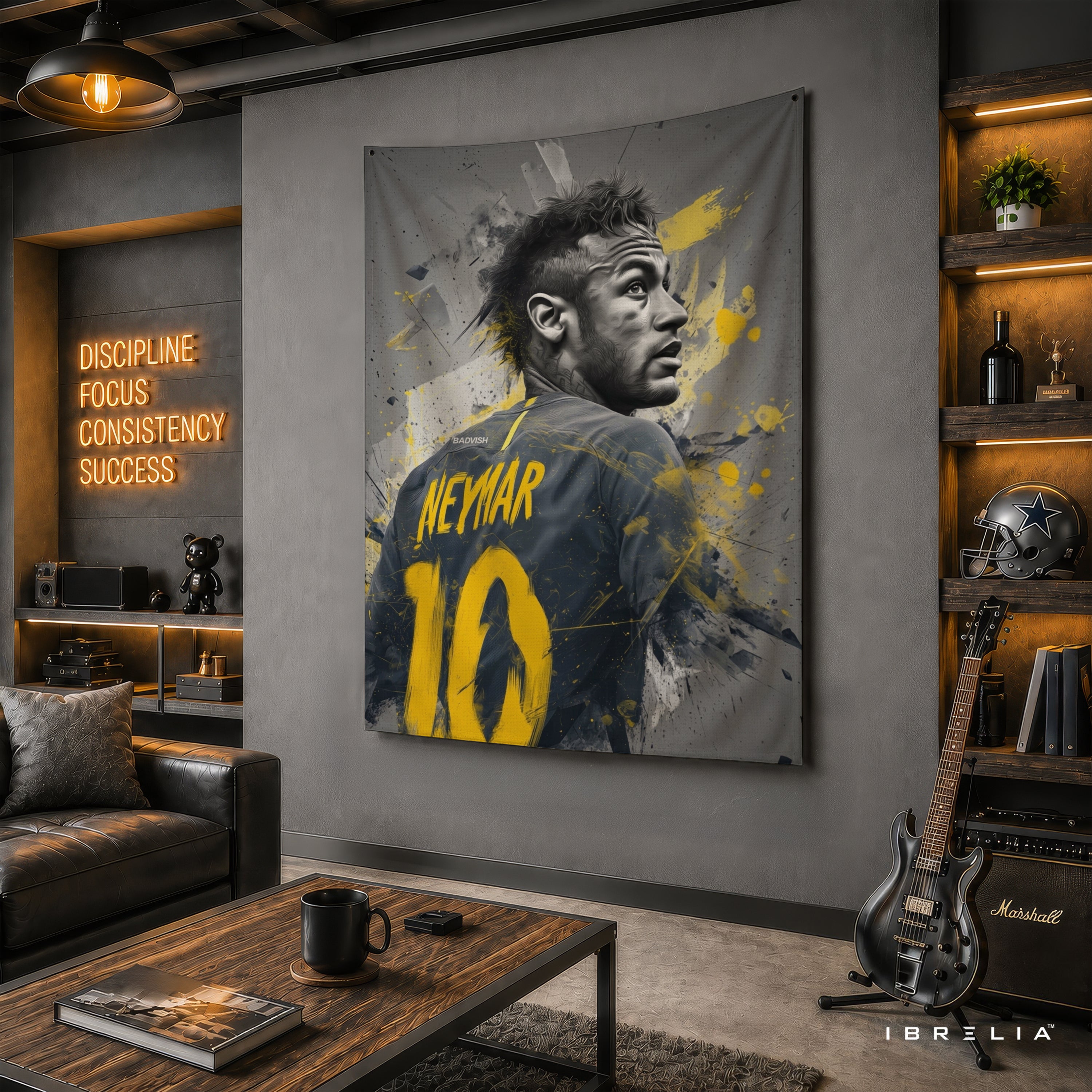 Neymar Abstract Number 10 Wall Tapestry | Premium Heavyweight Jute Fabric Wall Hanging