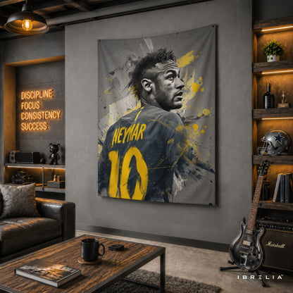 Neymar Abstract Number 10 Wall Tapestry | Premium Heavyweight Jute Fabric Wall Hanging