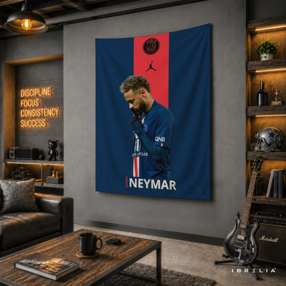 Neymar PSG Minimalist Wall Tapestry | Premium Heavyweight Jute Fabric Wall Hanging