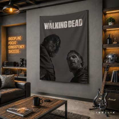 Rick Grimes & Daryl Dixon The Walking Dead Wall Tapestry | Premium Heavyweight Jute Fabric Wall Hanging